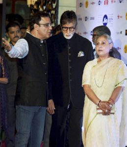 Bollywood producer Vidhu Vnod Chopra and actors Amitabh Bachchan and his wife Jaya Bachchan attend the Jio MAMI 18th Mumbai Film Festival opening ceremony at the Royal Opera House, which was being re-launched after 23 years, in Mumbai on October 20, 2016.