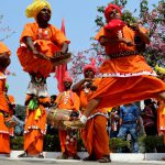 Folk artists perform during “Ratnawali” a state level Haryana Day celebration at Kurukshetra University, Kurukshetra.