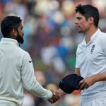 India’s captain Virat Kohli (L) is congratulated by England’s captain Alastair Cook after India won the test series at the MA Chidambaram Stadium in Chennai on December 20, 2016.