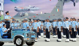 Indian Air Force soldiers march during the 84th Air Force Day parade at the Hindon air base on the outskirts of New Delhi on October 8, 2016.