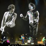 Mick Jagger (R) and Keith Richards (L) as the Rolling Stones perform during the Desert Trip music festival at Indio, California on October 7, 2016.
