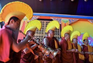 Buddhist monks participate in the inaugural function of the three-day Tawang festival in Tawang, near the Indo-China border in northeastern Arunachal Pradesh state on October 21, 2016. Tawang Festival 2016 runs from October 21 with a three-day programme to promote tourism and showcase the culture and traditions of the district in particular, and the state in general.