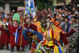 Tribal men dance during the inaugural function of the three-day Tawang festival in Tawang, near the Indo-China border in northeastern Arunachal Pradesh state on October 21, 2016.
