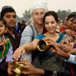 A French couple performs Chhath rituals at Bodhgaya in Bihar