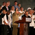 Cuban President Raul Castro acknowledges the applause from the crowd as he attends a massive tribute to Cubas late President Fidel Castro in Revolution Square in Havana, Cuba, on November 29, 2016. Castro’s ashes will go on a four-day island-wide procession starting Wednesday before being buried in the southeastern city of Santiago de Cuba on December 4.