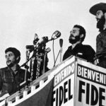 This handout picture by the Consejo de Estado and taken on January 8, 1959 of Cuban leader Fidel Castro (C) delivering a speech next to Camilo Cienfuegos (R) and Ernesto Che Guevara (L) in Havana.