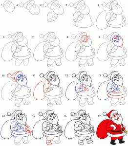 17 steps to draw Santa Claus