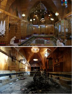 A combination picture shows Hamam El Nahasin, in the Old City of Aleppo, Syria before it was damaged on October 6, 2010, (top) and after it was damaged on December 17, 2016.