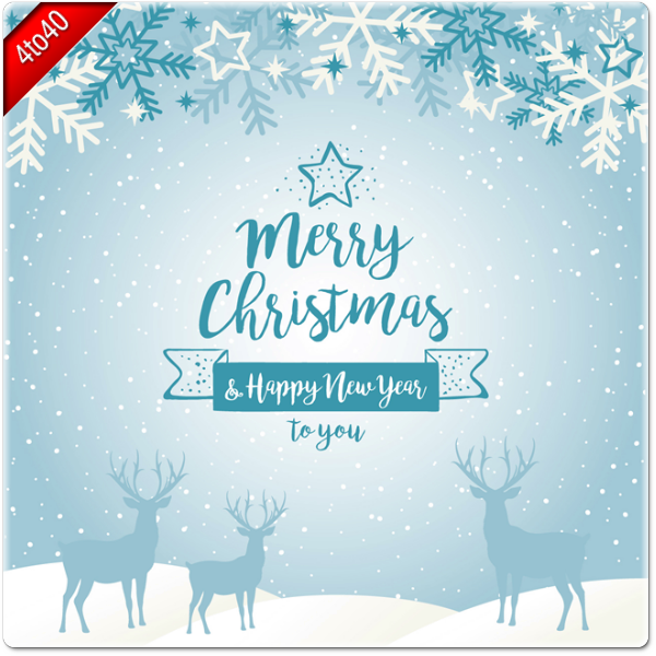 Blue Christmas background Greeting with silhouettes reindeers snowflakes