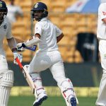 India cricket team’s Cheteshwar Pujara (79 n.o) and Ajinkya Rahane (40 n.o.) have put the hosts in a comfortable position, sharing an unbeaten 93-run partnership during Day 3 of the second Test at M Chinnaswamy Stadium in Bangalore