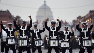 Navy bands rehearsing for the Beating Retreat Ceremony ahead of Republic Day Parade, at Rajpath