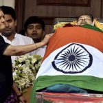 V Sasikala, a close aide of former Tamil Nadu chief minister J Jayalalithaa near her mortal remains at Rajaji Hall in Chennai on December 6, 2016.