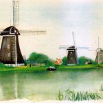 Windmills pumping water from polders
