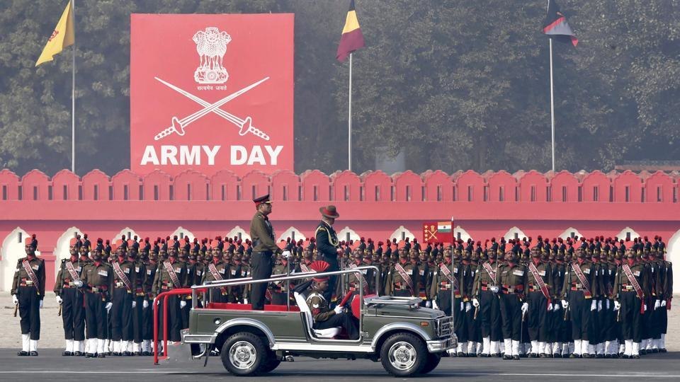 Army Chief Gen Bipin Rawat inspects the guard of honour during the Army Day parade in New Delhi. On the 70th Army Day celebrations at the Cariappa Parade Ground here, the Army chief said any provocative action from Pakistan will lead to a befitting reply.