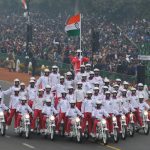 Border Security Force (BSF) 'Daredevils' motorcycle riders take part in the Republic Day parade in New Delhi, January 26