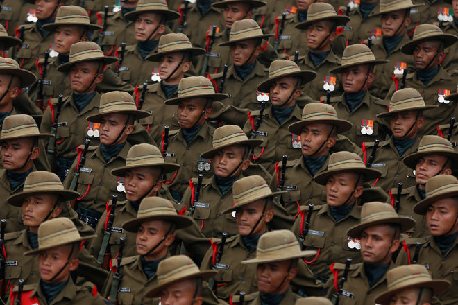 Indian soldiers march during the Republic Day parade in New Delhi