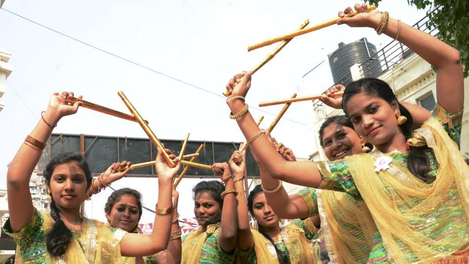 Students of Sri Kanyakaparameswari College dance during Pongal celebration in Chennai