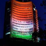 The Bombay Stock Exchange building lit up in tricolour on Republic Day eve in Mumbai
