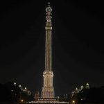The Jaipur Column in front of Rashtrapati Bhavan illuminated to mark Republic Day, 2017