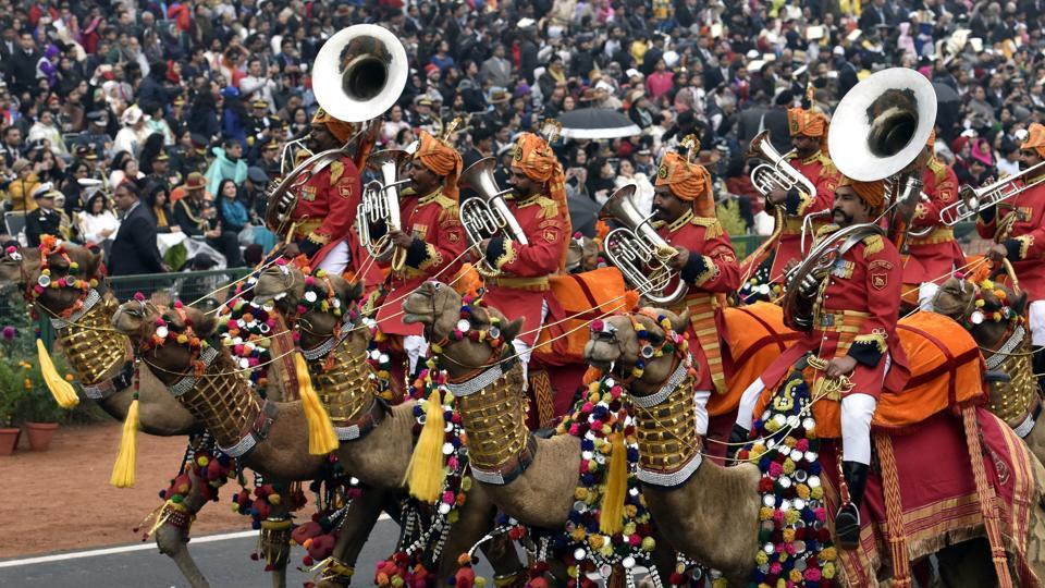 The colourful contingent of Border Security Force men riding regally decked up camels at the Rajpath got a huge round of applaud from the spectators during the Republic Day Parade