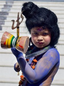 A child dressed up as Lord Shiva on the occasion of Mahashivratri in Gurugram