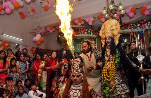 Artists celebrating Maha Shivratri at a temple in sector 38, Chandigarh