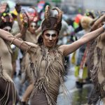 Artists perform in the annual street parade celebrations in Berlin