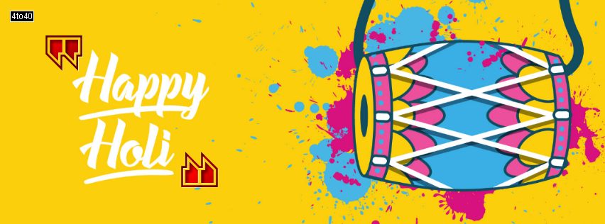 Happy Holi Text With Dhol Facebook Cover