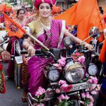 A woman participates in a community parade (Shobha Yatra) to mark Gudi Padwa, the Maharashtrian new year, in Mumbai on March 28, 2017