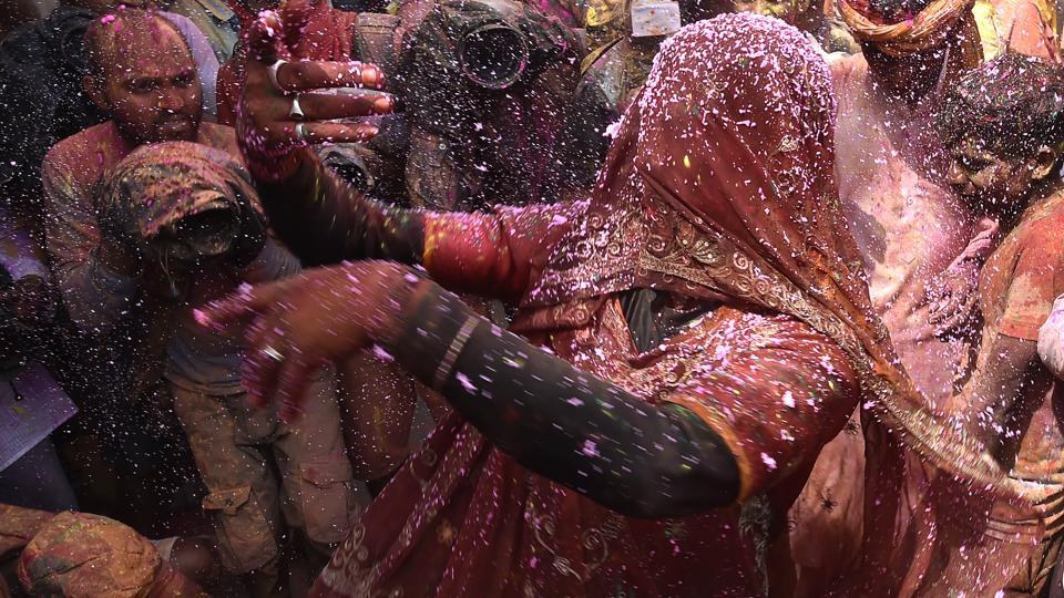 Celebrated in the villages a few days before Holi, ‘Lathamar’ means ‘playing with sticks’