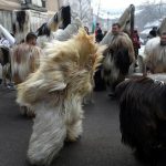 Dancers wearing costumes made of animal fur take part in the International Festival of Masquerade Games Surva in Pernik, Bulgaria