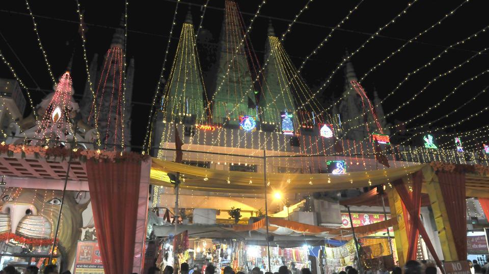 Durga Mata temple illuminated on the occasion of Navratri festival in Ludhiana
