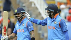 In the final stages of India’s innings, Kohli’s unbeaten 81, aided by Yuvraj Singh’s (R) 32-ball 53, helped India near 300.