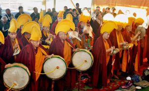 Tibetan Buddhist monks usher in the Tibetan New Year 'Losar' at Tsugla Khang Temple in McLedoganj, Dharamshala
