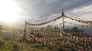 Tibetans believe that the prayer flags representing the five elements: earth, fire, sky, water and wind, spread prayers with the wind