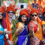 Women fuse traditional with quirky glares as they pose for a photograph in Mulund