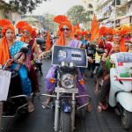 Women participate in a community parade (Shobha Yatra) to mark the Gudi Padwa festival, the beginning of the Maharashtrian New Year, in Mumbai on March 28, 2017
