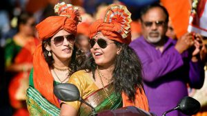 Women took part in a bike rally, dressed up in sarees, in Mulund