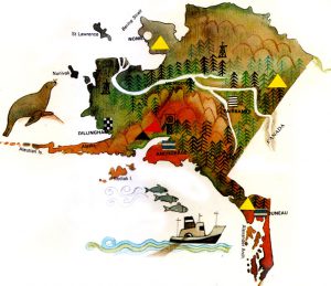 Alaska, northwest of Canada, is the largest and most sparsely populated U.S. state