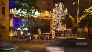 An Illuminated streets near Corporation building on the occasion of Karaga in Bengaluru
