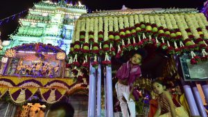 Children participated in the festival on the occasion of Karaga at Dharmaraya Swamy Temple in Bengaluru