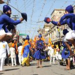 Gatka Players in action during Nagar Kirtan on the occasion of the Baisakhi festival celebrated in Patiala last year