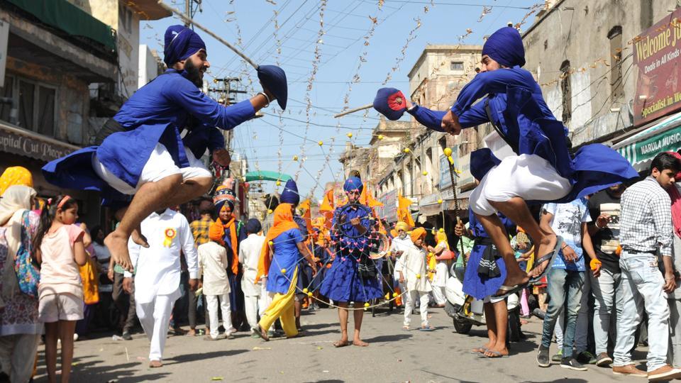 Gatka Players in action during Nagar Kirtan on the occasion of the Baisakhi festival celebrated in Patiala last year