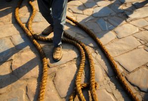 Ropes tied on the chariot of God Bhairab lie on the ground