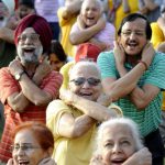 A group of retired army personnel take part in laughing yoga sessions at a park in Noida. The first Sunday of May marks the ‘World Laughter Day’ with yoga sessions being held worldwide. Laughter is medically known to improve our immunity towards diseases by triggering the release of a hormone called ‘endorphins’ which induces a natural feel-good feeling and reduces pain,stress, anxiety and improves mood.