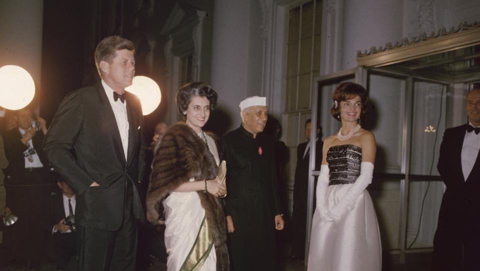 American president John F. Kennedy with his wife Jackie, Jawaharlal Nehru and his daughter Indira Gandhi in 1961. In the 1950’s she served as an unofficial personal assistant of then Prime Minister Nehru, exposing her to the world. Indira’s regime as Prime Minister was a landmark period for India’s foreign policy resulting into India’s establishment as regional power in South Asia. Some of the major successes in her foreign policy include creation of Bangladesh (1971) and the assertion of dominance of Indian power in South Asia.