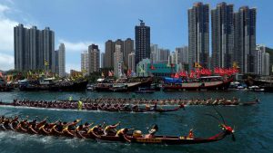 Dragon boats compete during the annual Tuen Ng or Dragon Boat Festival at Hong Kong's Aberdeen.