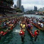 Dragon boats get together during as they take part in the annual Tuen Ng or Dragon Boat Festival at Hong Kong's Aberdeen . May 30th marks the fifth day of the fifth month of the traditional Chinese calendar — an annual celebration known as Duanwu in Mandarin, Tuen Ng in Cantonese and the Dragon Boat Festival in the West. It’s famous for the races held on that day in traditional paddled long boats, each ornamented with a dragon’s head at the prow.