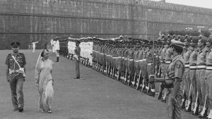 Indira Gandhi inspects the guard of honor during the Independence day parade on August 15, 1983. She was sworn in as the first female Prime Minister of India in the winter of 1966. Serving her first term till March 1977 and again from January 1980 until her assassination in October 1984, she became the second longest serving Prime Minister after her father.