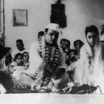 Indira Gandhi with politician and journalist Feroze Gandhi during their wedding in Allahabad on October 8, 1942. Feroze asserted his love to Indira in 1933 but his proposal was rejected by her mother. In subsequent years, Feroze came closer to the Nehru family while supporting Indira as her mother’s condition worsened. The couple married in the spring of 1942.